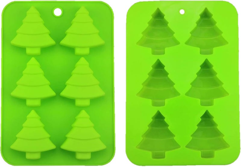 LTGICH 2 PCS 6 Cavity Christmas Tree Silicone Mold Cake Baking Mold Chocolate Candy Handmade Soap Ice Cube Biscuit Moulds No-Stick Christmas Baking Trays Pan - Image 1