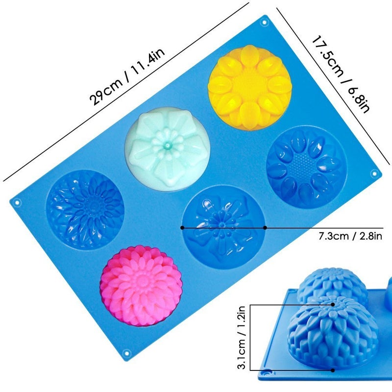 SENHAI 6-Cavity Silicone Flower Shape Cake Molds, SENHAI 3 Packs Fondant Shape Decorating Ice Cube Trays for Homemade Cake Chocolate Cupcake - Purple Blue Pink - Image 3