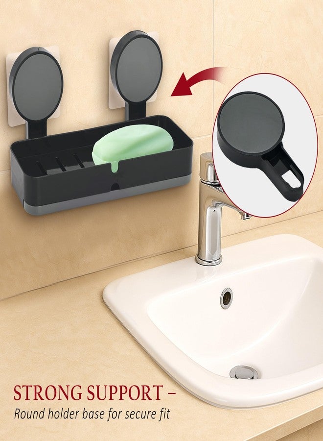 Kuber Industries Plastic Self-Adhesive Soap Holder for Bathroom with Removable Drain Tray | Wall Mount No Drill Stickable Long Soap Stand for Kitchen Sink | Black - Image 4