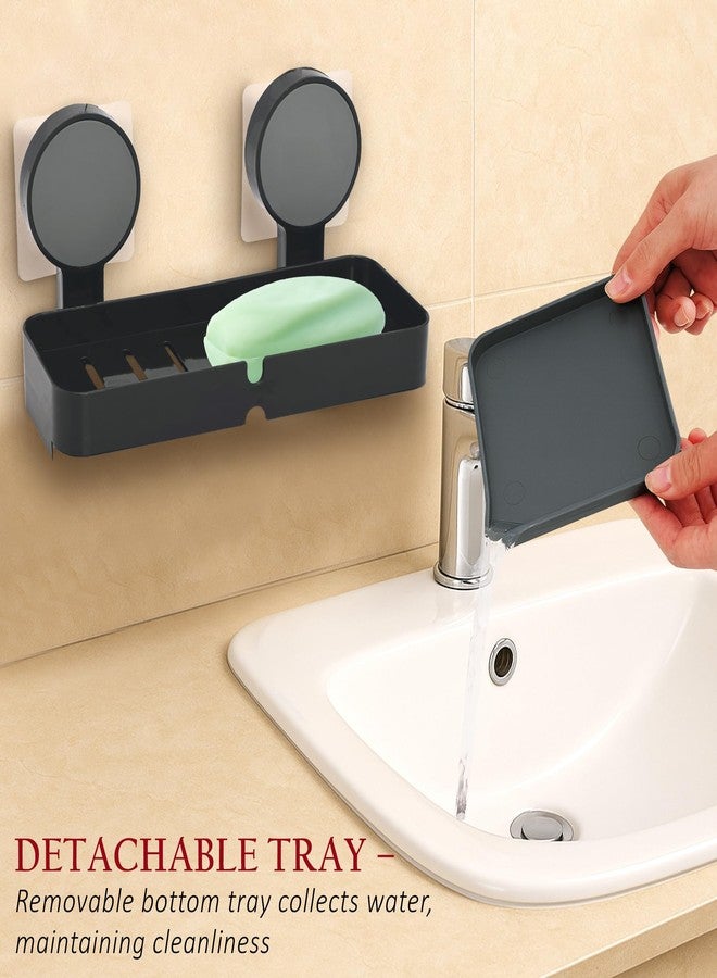 Kuber Industries Plastic Self-Adhesive Soap Holder for Bathroom with Removable Drain Tray | Wall Mount No Drill Stickable Long Soap Stand for Kitchen Sink | Black - Image 5