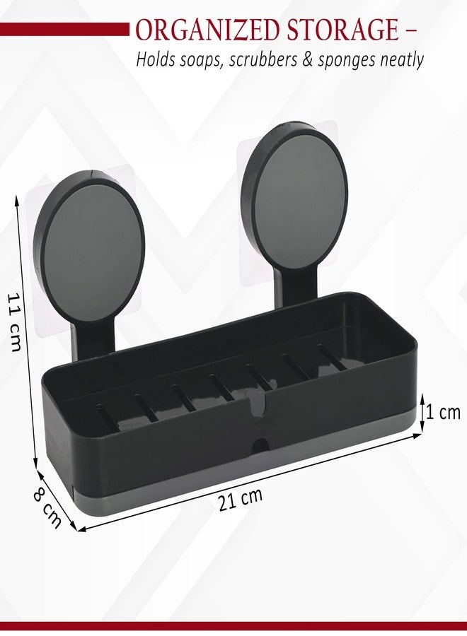 Kuber Industries Plastic Self-Adhesive Soap Holder for Bathroom with Removable Drain Tray | Wall Mount No Drill Stickable Long Soap Stand for Kitchen Sink | Black - Image 3