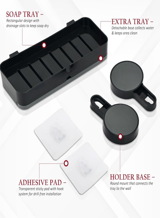 Kuber Industries Plastic Self-Adhesive Soap Holder for Bathroom with Removable Drain Tray | Wall Mount No Drill Stickable Long Soap Stand for Kitchen Sink | Black - Image 2