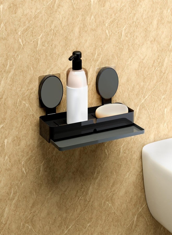 Kuber Industries Plastic Self-Adhesive Soap Holder for Bathroom with Removable Drain Tray | Wall Mount No Drill Stickable Long Soap Stand for Kitchen Sink | Black - Image 1