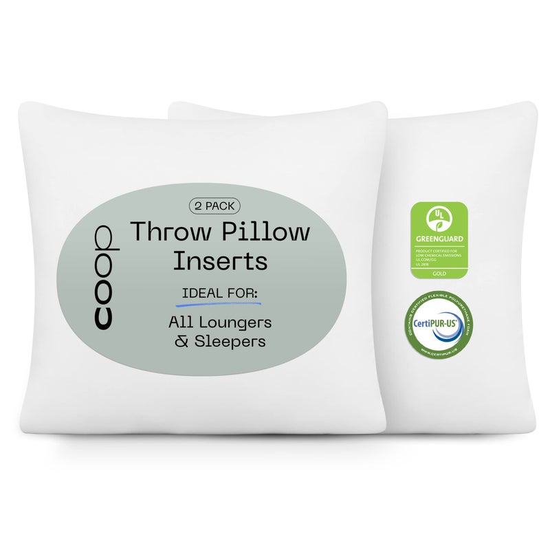 Coop Home Goods Coop Home Goods Original Adjustable Throw Pillow Inserts Pack of 2 White 20x20 Inches Couch and Decorative Pillows with Memory Foam Fill 