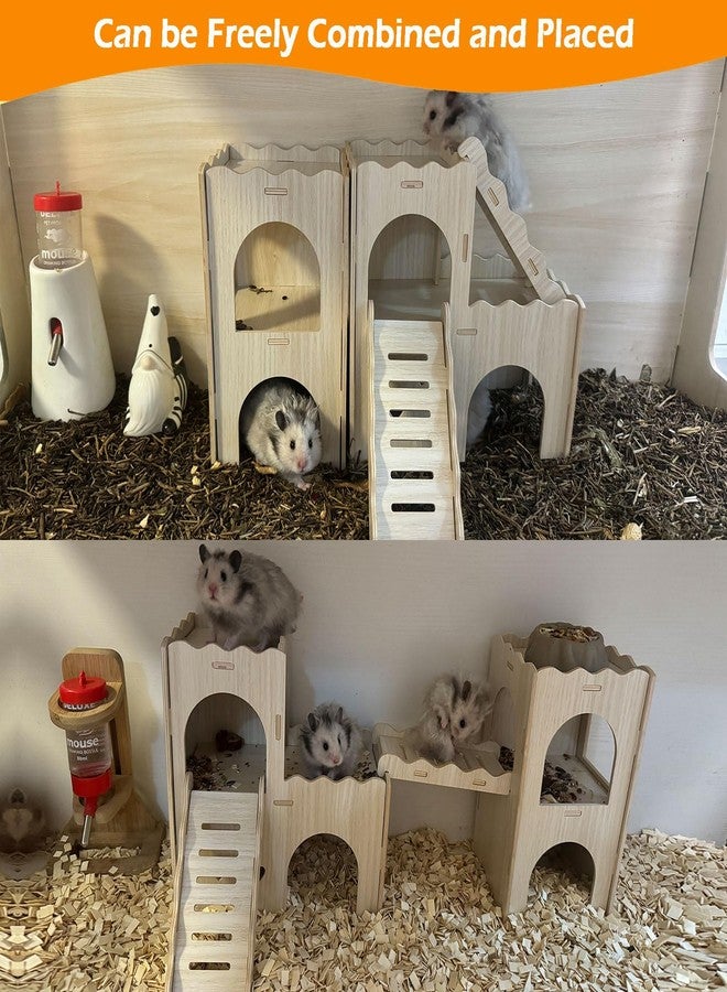 Jevnd Large Hamster Hideout, Wooden Hamster Houses and Hideouts, Double-Decker Hamster Hut Castle, Dwarf Hamster Habitat Hideout with Climbing Ladder, Multi Chamber Hamster Hides for Hamster Gerbils - Image 5