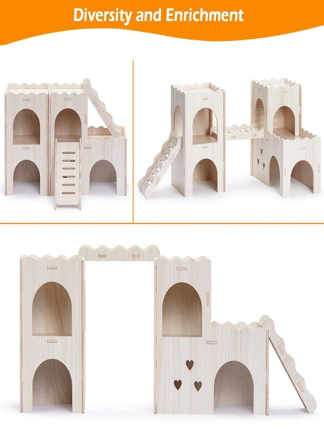 Jevnd Large Hamster Hideout, Wooden Hamster Houses and Hideouts, Double-Decker Hamster Hut Castle, Dwarf Hamster Habitat Hideout with Climbing Ladder, Multi Chamber Hamster Hides for Hamster Gerbils - Image 3