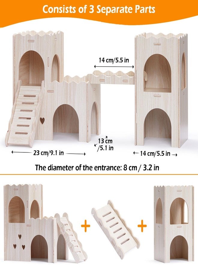 Jevnd Large Hamster Hideout, Wooden Hamster Houses and Hideouts, Double-Decker Hamster Hut Castle, Dwarf Hamster Habitat Hideout with Climbing Ladder, Multi Chamber Hamster Hides for Hamster Gerbils - Image 2