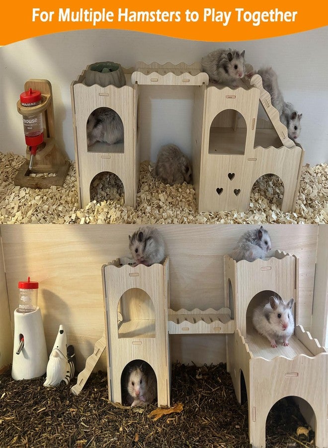 Jevnd Large Hamster Hideout, Wooden Hamster Houses and Hideouts, Double-Decker Hamster Hut Castle, Dwarf Hamster Habitat Hideout with Climbing Ladder, Multi Chamber Hamster Hides for Hamster Gerbils - Image 4