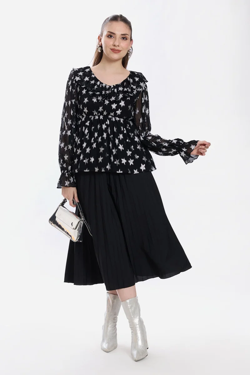 فيرجيو Stars Viscose Ruffled Peplum Top for Women