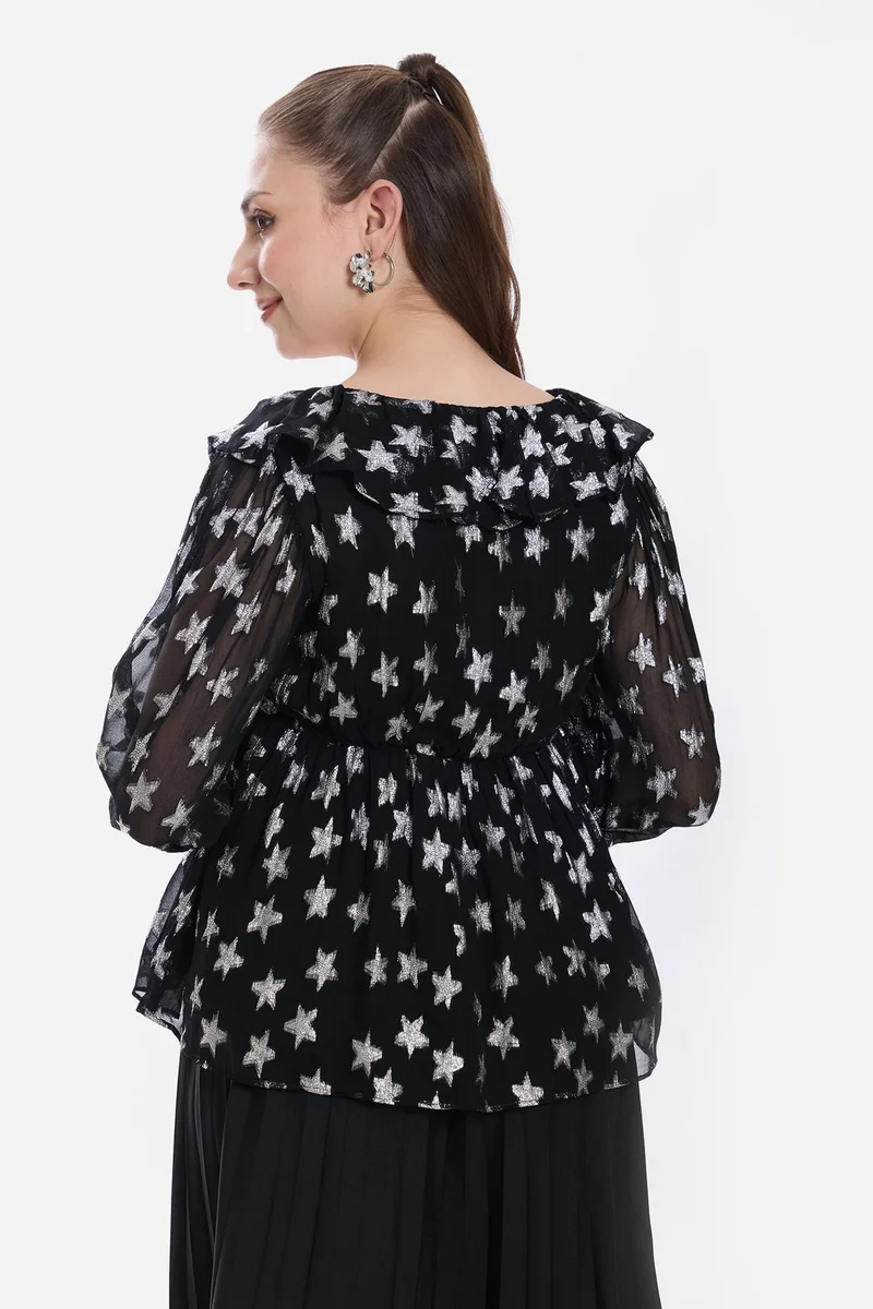 Virgio  Stars Viscose Ruffled Peplum Top for Women for Women | Best Price UAE