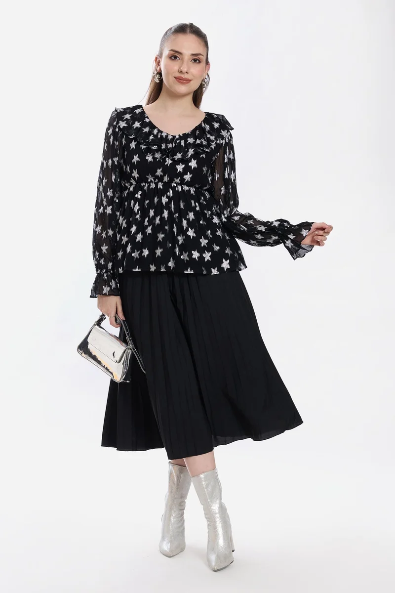 Virgio Stars Viscose Ruffled Peplum Top for Women