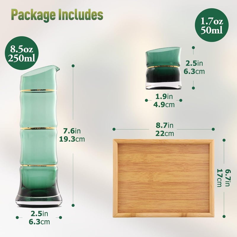DUJUST Japanese Sake Set for 4, Bamboo Design in Golden Trim, 1 Sake Bottle, 1 Wooden Sake Tray, and 4 Sake Cups, Cold/Warm/Hot Sake Carafe, Special Japanese Gifts Set - 6 pcs (Gradient Green) - Image 5
