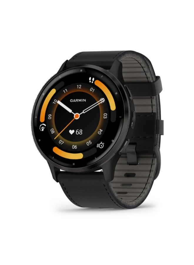 Venu 3 - 45 Mm - Up To 14 Days Of Battery Life - 1.4" Inch Amoled Display, Scratch Resistant, Corning Gorilla Glass 3, Heart Rate Monitor, Stress Tracking, Built In Sports App, Built In Microphone, Ios And Android Compatible Black