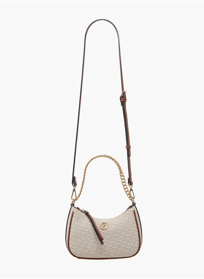 Celeste Monogram Print Cross Body Bag with Zip Closure and Detachable Strap