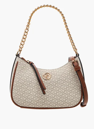 سيليست Monogram Print Cross Body Bag with Zip Closure and Detachable Strap