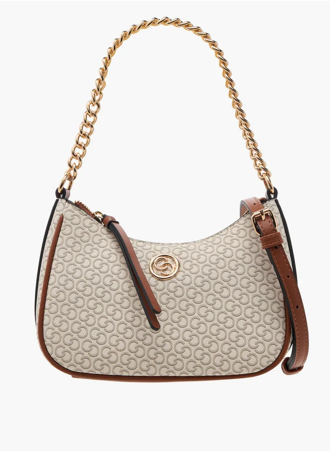 Celeste Monogram Print Cross Body Bag with Zip Closure and Detachable Strap