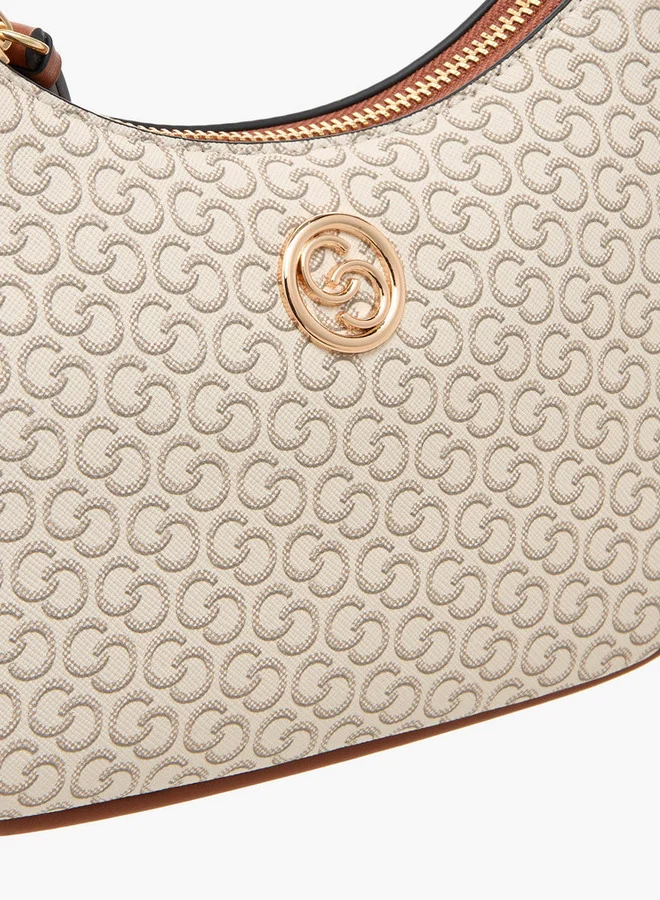 سيليست Monogram Print Cross Body Bag with Zip Closure and Detachable Strap