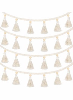 KASTWAVE 4 Pcs Macrame Woven Tassel Garland, Hanging Tassel Fringe Garland Banner Basket Decorative Wall Hangings for Home Decor Nursery Room, Rustic Country Decor 37.4 Inch  - Image 1
