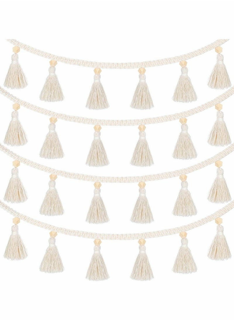 KASTWAVE 4 Pcs Macrame Woven Tassel Garland, Hanging Tassel Fringe Garland Banner Basket Decorative Wall Hangings for Home Decor Nursery Room, Rustic Country Decor 37.4 Inch  - Image 1
