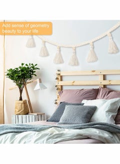 KASTWAVE 4 Pcs Macrame Woven Tassel Garland, Hanging Tassel Fringe Garland Banner Basket Decorative Wall Hangings for Home Decor Nursery Room, Rustic Country Decor 37.4 Inch  - Image 3