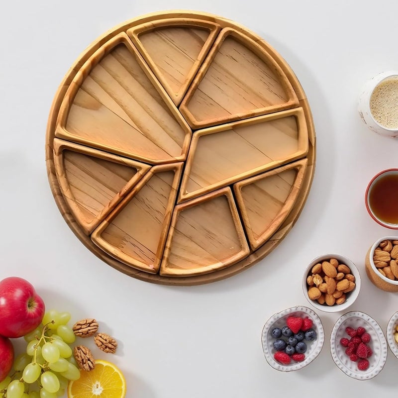 Wood Serving Tray, 10.6 in / 27 Cm, Puzzle Platter with 8 Sections for Fruits, Nuts, Dips, and Meats, Brown - Image 4