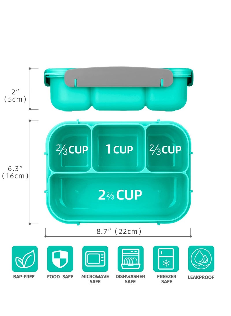 Barakah Bento Box,Bento Box Adult Lunch Box, Lunch Box Containers for Toddler/Kids/Adults, 1300ml-4 Compartments&Fork, Leak-Proof, Microwave/Dishwasher/Freezer Safe, Bpa-Free(Green) - Image 2