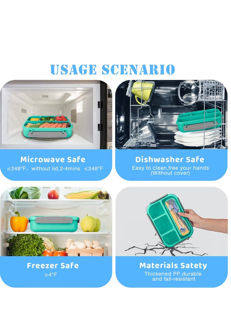 Barakah Bento Box,Bento Box Adult Lunch Box, Lunch Box Containers for Toddler/Kids/Adults, 1300ml-4 Compartments&Fork, Leak-Proof, Microwave/Dishwasher/Freezer Safe, Bpa-Free(Green) - Image 5