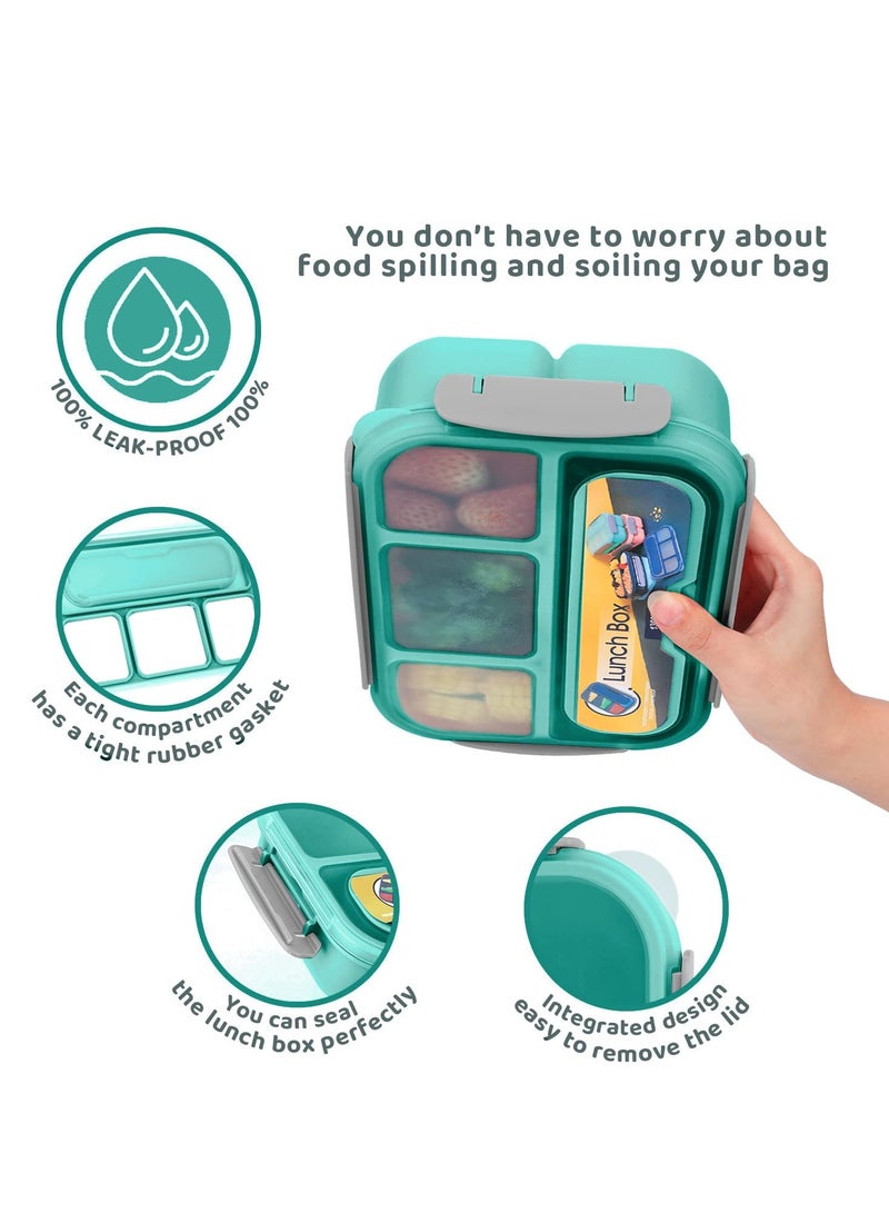 Barakah Bento Box,Bento Box Adult Lunch Box, Lunch Box Containers for Toddler/Kids/Adults, 1300ml-4 Compartments&Fork, Leak-Proof, Microwave/Dishwasher/Freezer Safe, Bpa-Free(Green) - Image 3