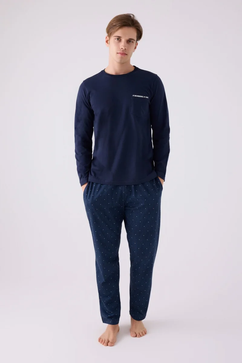 Arnetta Men's Long Sleeve Pajama Set AR3146 Navy Blue