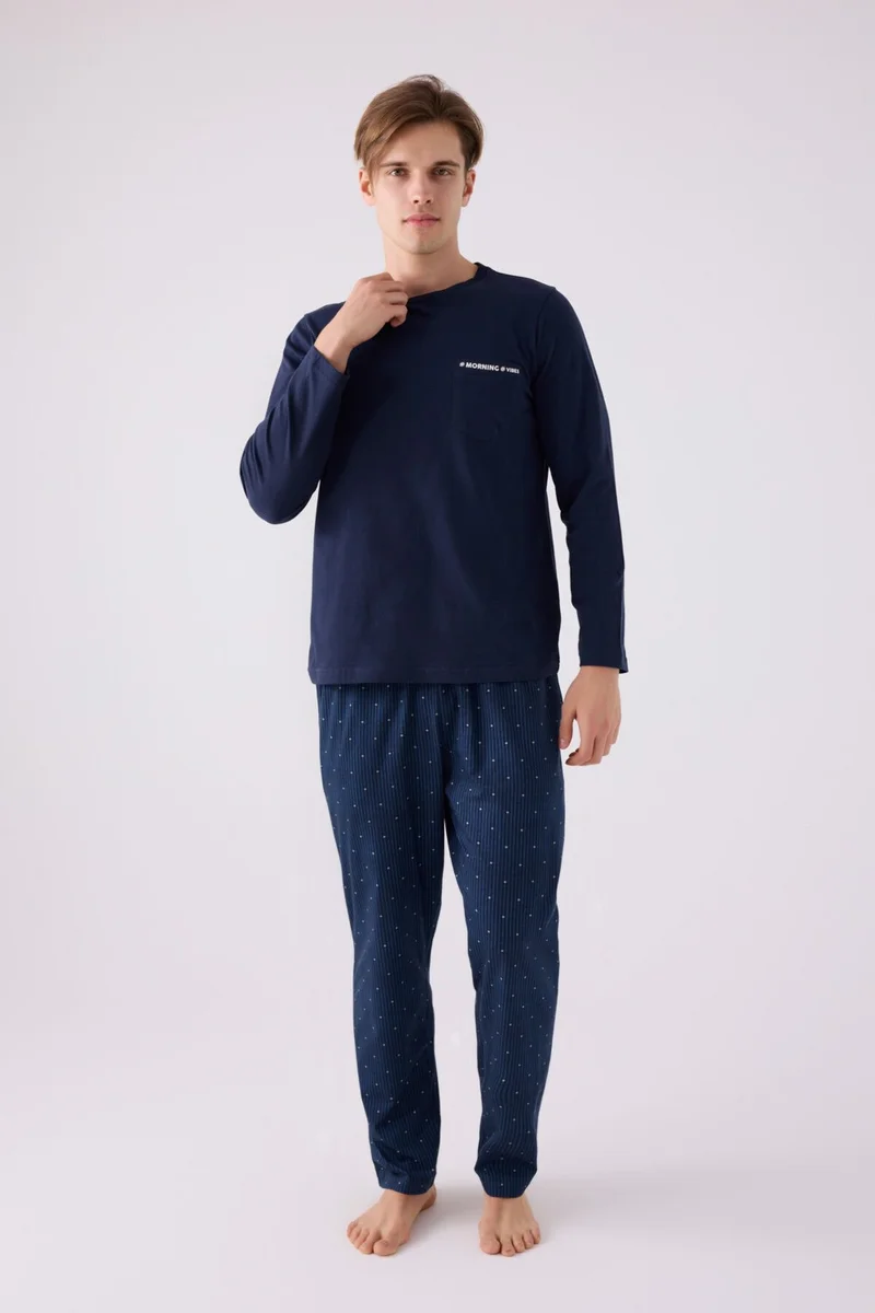 Arnetta Men's Long Sleeve Pajama Set AR3146 Navy Blue