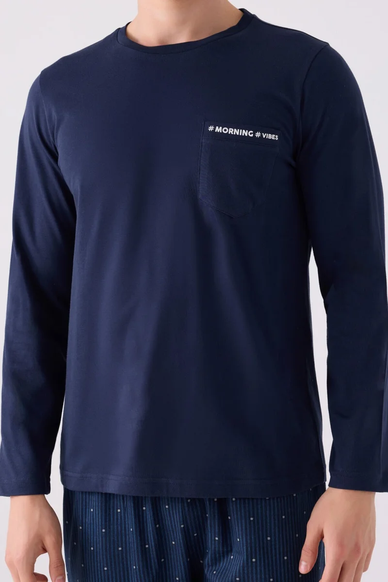 Arnetta Men's Long Sleeve Pajama Set AR3146 Navy Blue
