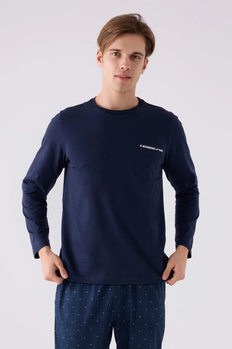 Arnetta Men's Long Sleeve Pajama Set AR3146 Navy Blue