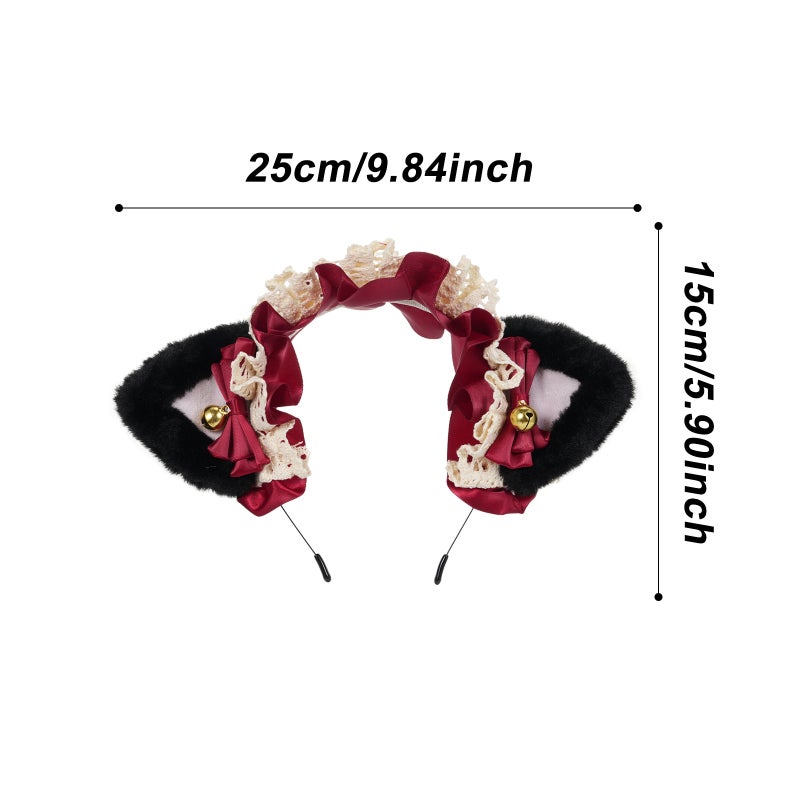Fluffy Cat Ears Headdress Plush Fabric Ribbon Bowknot Bell Secure Fit - One Size Fits All Cute Hair Ornament for Lolita Cosplay School Festivals Parties - Image 5
