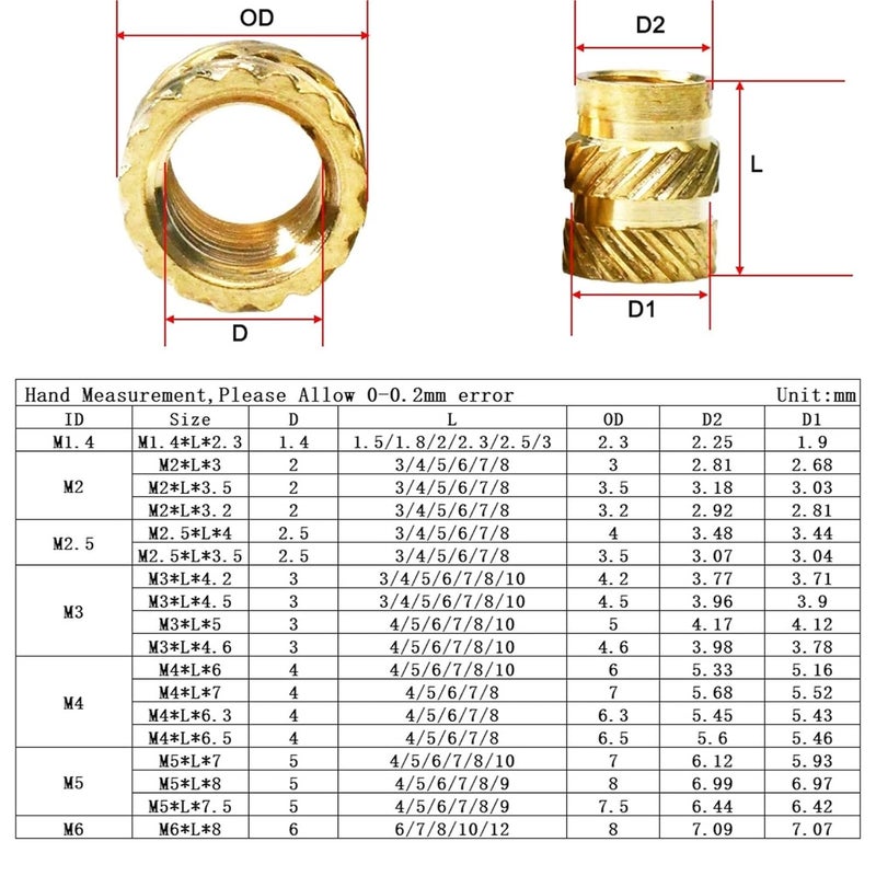 Hot Melt Insert Nuts M2 M3 M4 M5 Melting Knurled Thread Heating Injection Molding Embedment Copper Nut 3D Printer Brass for 3D Printing Parts(Length 9mm,M4(OD7mm) 50Pcs) - Image 2