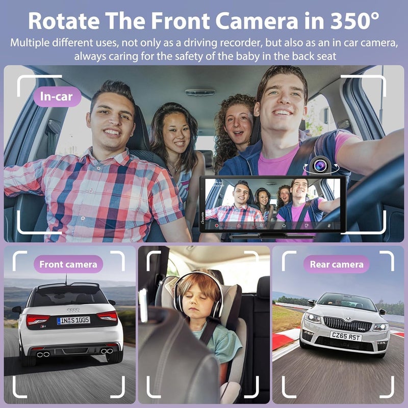 Carpuride Wireless Carplay & Android Auto with Dash Cam - 10.26 Inch HD IPS Touch Car Play Screen for Car, 4K Front & 1080P Rear Camera, Loop Recording, Bluetooth Audio, Mirror Link, GPS, Siri - Image 5