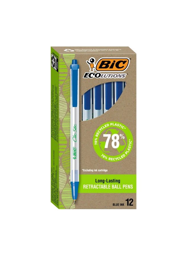 Bic أقلام حبر جاف Ecolutions Clic Stic زرقاء متوسطة الرأس (1.0 مم) عبوة من 12 قلمًا قابلة للسحب مصنوعة من 78% من البلاستيك المعاد تدويره - Image 2