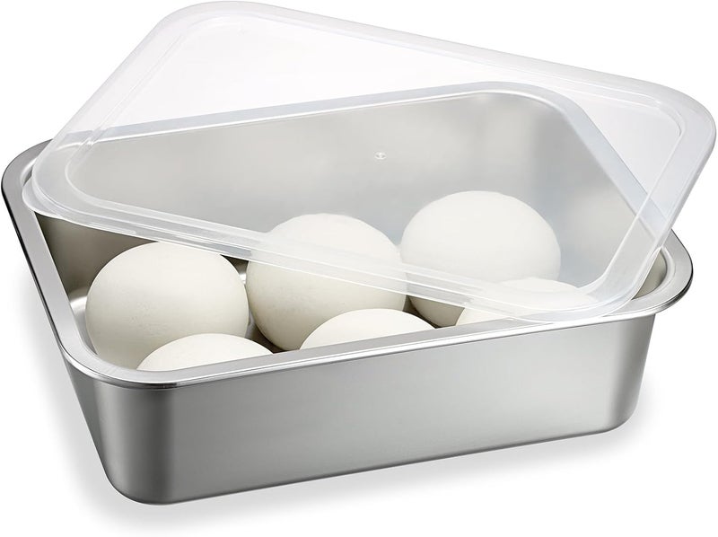 BSTKEY Pizza Dough Proofing Box, Stackable Stainless Steel Food Storage Box Container with Lid, Fits 4-6 Dough Balls, 14.1 x 10.6 Inch Large Capacity Household Pizza Dough Container - Image 1