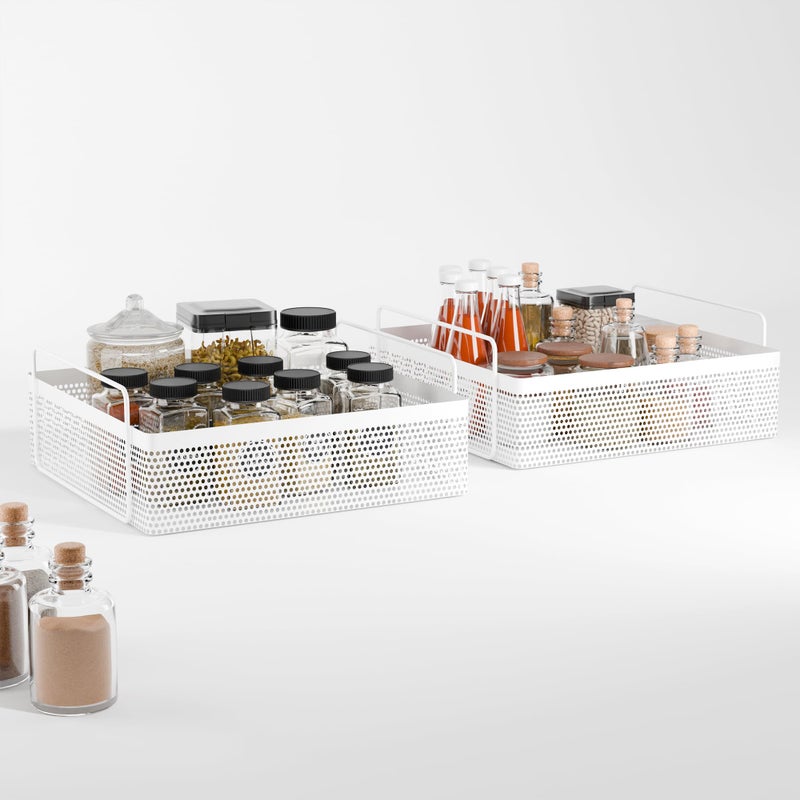 Kuber Industries 2 Pcs Metal Square Kitchen Rack Stand Organiser | Countertop Organizer Kitchen Bathroom Standing Rack | Spice, Oil, Masala, Cosmetics & Bathroom Vanity Storage Rack Shelf | White - Image 1