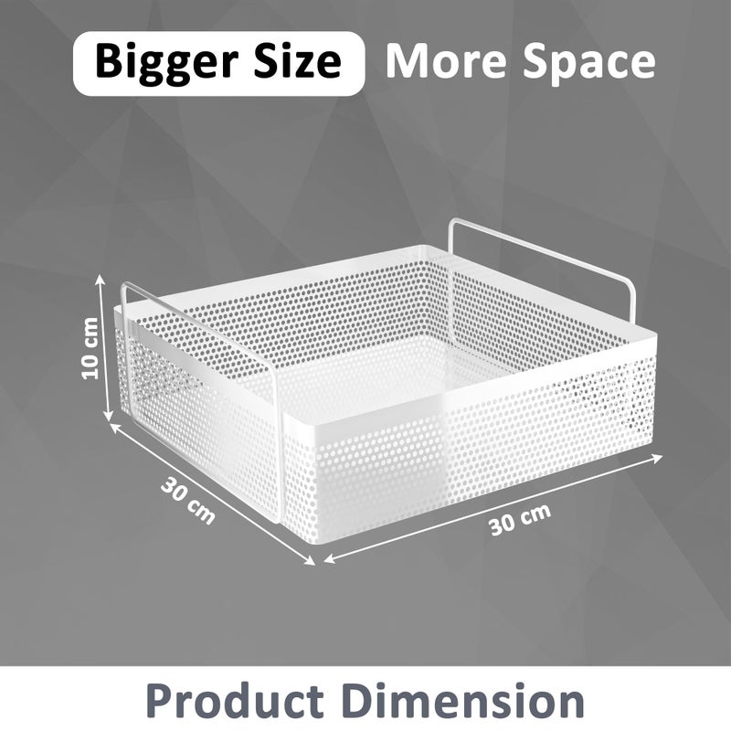 Kuber Industries 2 Pcs Metal Square Kitchen Rack Stand Organiser | Countertop Organizer Kitchen Bathroom Standing Rack | Spice, Oil, Masala, Cosmetics & Bathroom Vanity Storage Rack Shelf | White - Image 3