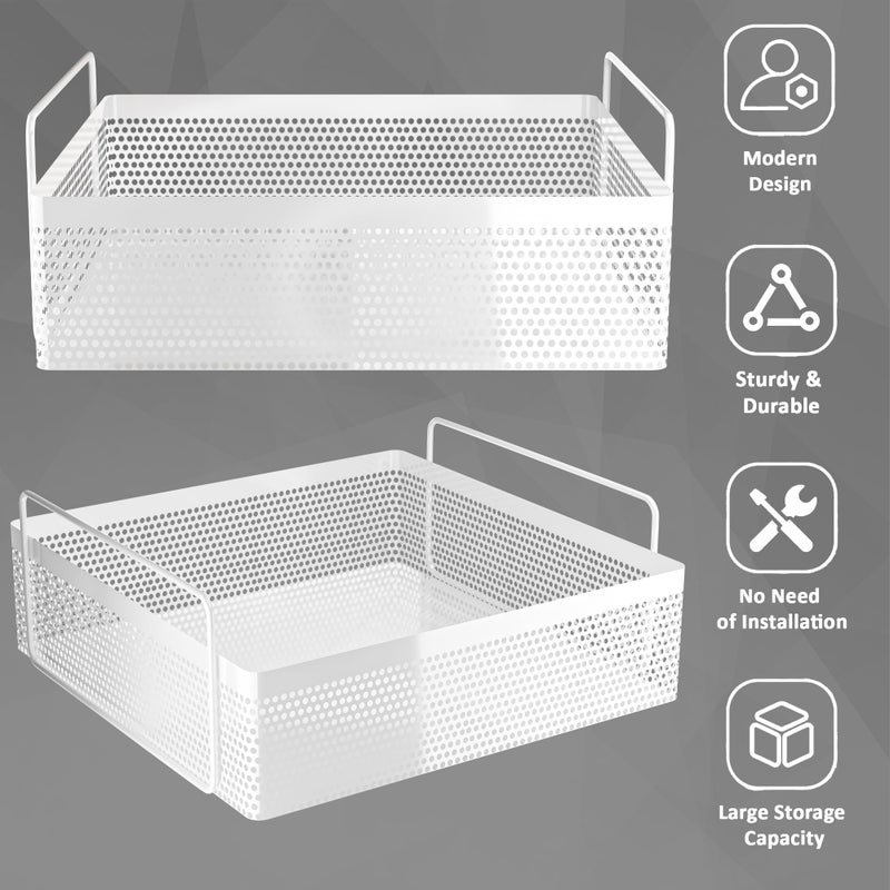 Kuber Industries 2 Pcs Metal Square Kitchen Rack Stand Organiser | Countertop Organizer Kitchen Bathroom Standing Rack | Spice, Oil, Masala, Cosmetics & Bathroom Vanity Storage Rack Shelf | White - Image 5