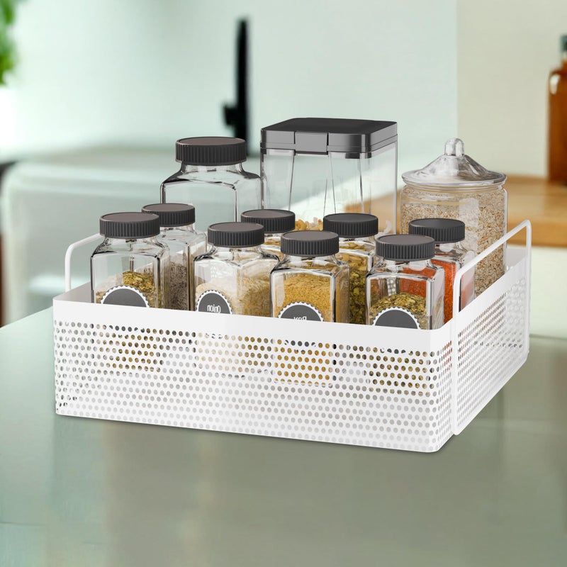 Kuber Industries 2 Pcs Metal Square Kitchen Rack Stand Organiser | Countertop Organizer Kitchen Bathroom Standing Rack | Spice, Oil, Masala, Cosmetics & Bathroom Vanity Storage Rack Shelf | White - Image 4