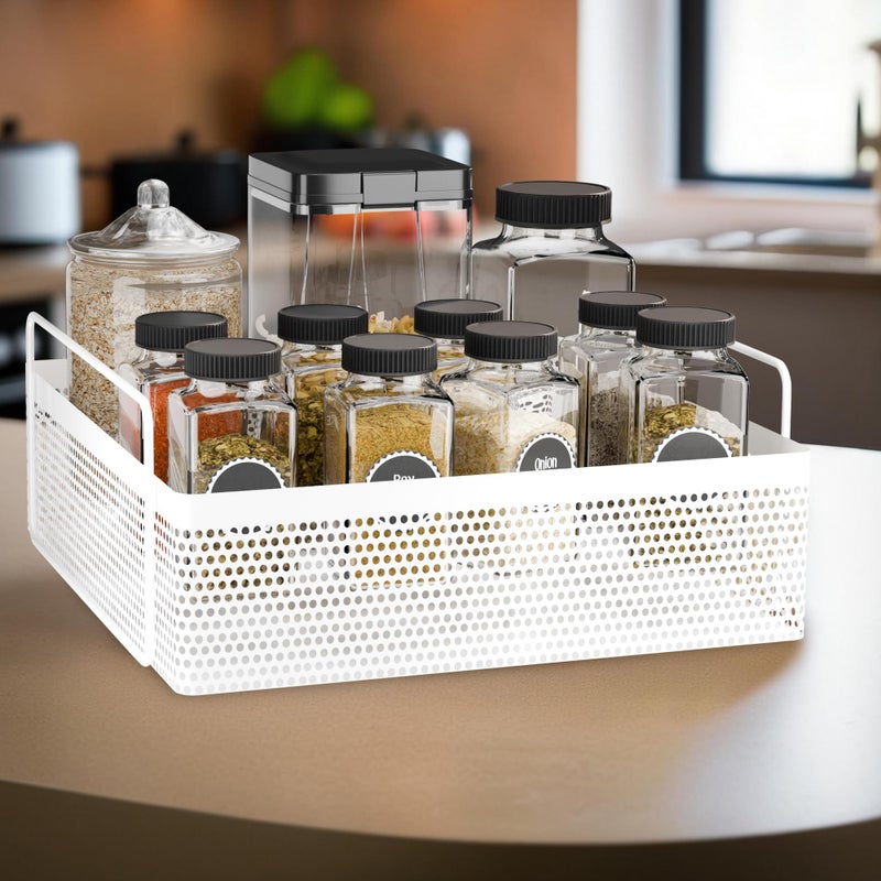 Kuber Industries 2 Pcs Metal Square Kitchen Rack Stand Organiser | Countertop Organizer Kitchen Bathroom Standing Rack | Spice, Oil, Masala, Cosmetics & Bathroom Vanity Storage Rack Shelf | White - Image 2