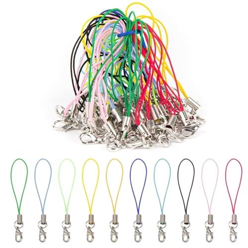 STORE 2508 50 Pcs Colorful Mobile Phone Straps with Lobster Clasp | DIY Craft Lanyards for Keychains, Charms, ID Holders, Jewelry Making – Mixed Colors, 7 cm - Image 1