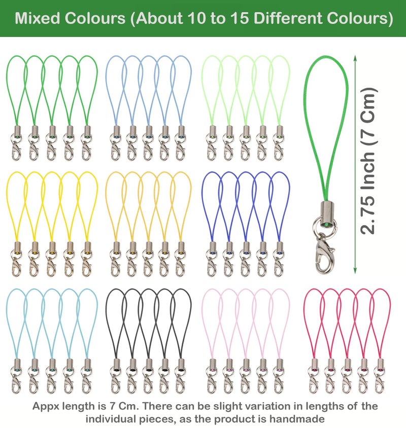 STORE 2508 50 Pcs Colorful Mobile Phone Straps with Lobster Clasp | DIY Craft Lanyards for Keychains, Charms, ID Holders, Jewelry Making – Mixed Colors, 7 cm - Image 2