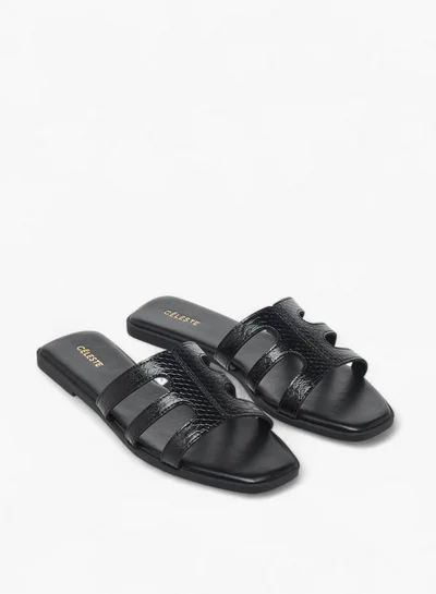 Celeste Women's Textured Cut-Out Detail Slip-On Flat Sandals