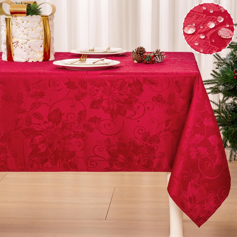 Mebakuk Christmas Tablecloth Rectangle Jacquard Washable Fabric Table Cloth Waterproof AntiWrinkle Damask Table Cover for Christmas or Daily Uses Red 60 x 104 810 Seats