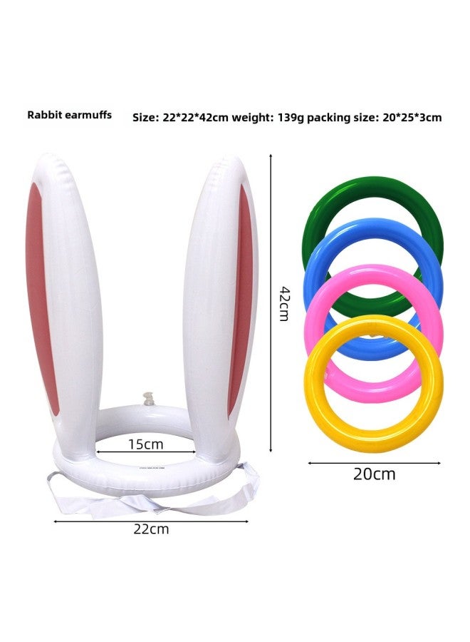 Inflatable Rabbit Ears Ring Toy Cast Ring Children's Outdoor Parent-Child Game Throwing Ring Interactive Game Props-Color: Rabbit Ears Pink (including 4 Circles)  - Image 1