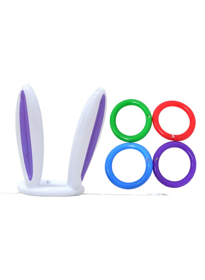 Inflatable Rabbit Ears Ring Toy Cast Ring Children's Outdoor Parent-Child Game Throwing Ring Interactive Game Props-Color: Rabbit Ears Pink (including 4 Circles)  - Image 3
