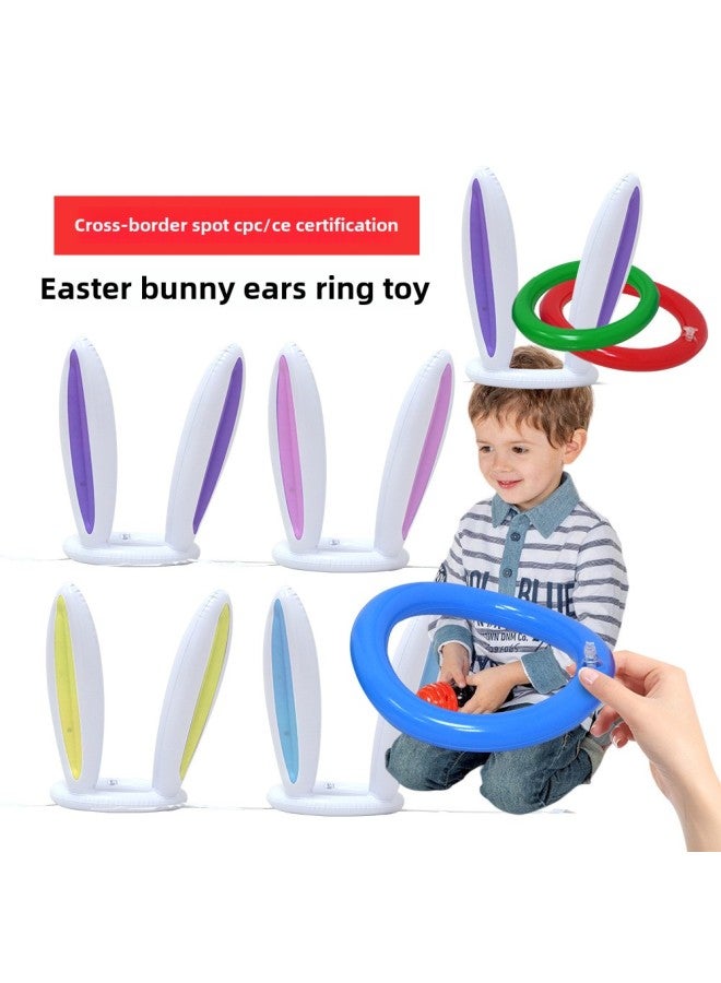 Inflatable Rabbit Ears Ring Toy Cast Ring Children's Outdoor Parent-Child Game Throwing Ring Interactive Game Props-Color: Rabbit Ears Pink (including 4 Circles)  - Image 2