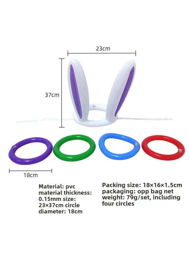 Inflatable Rabbit Ears Ring Toy Cast Ring Children's Outdoor Parent-Child Game Throwing Ring Interactive Game Props-Color: Rabbit Ears Pink (including 4 Circles)  - Image 5
